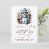 Elegante Bloemen Sneeuwman Kerstfeest Kaart (Staand voorkant)