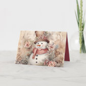 Elegante Bloemen Sneeuwman Kerstmis Feestdagen Kaart (Voorkant)