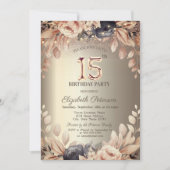 Elegante Bloemen, Strijklichten 15e Verjaardag Kaart (Voorkant)