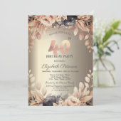 Elegante Bloemen, Strijklichten 40ste Verjaardag Kaart (Staand voorkant)