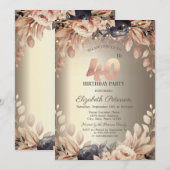 Elegante Bloemen, Strijklichten 40ste Verjaardag Kaart (Voorkant / Achterkant)