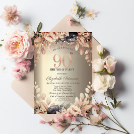 Elegante Bloemen, Strijklichten 90ste Verjaardag Kaart