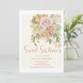 Elegante Bloemen Sweet 16 Verjaardag Uitnodiging K (Staand voorkant)