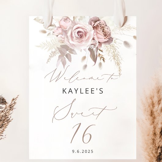 Elegante Bloemen Sweet 16 Verjaardag Welkom Poster