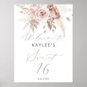 Elegante Bloemen Sweet 16 Verjaardag Welkom Poster (Voorkant)