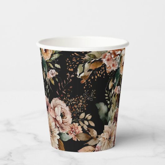 Elegante Bloemen Sweet Sixteen | Black & Blush Par Papieren Bekers (Achterkant)