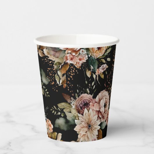Elegante Bloemen Sweet Sixteen | Black & Blush Par Papieren Bekers (Links)