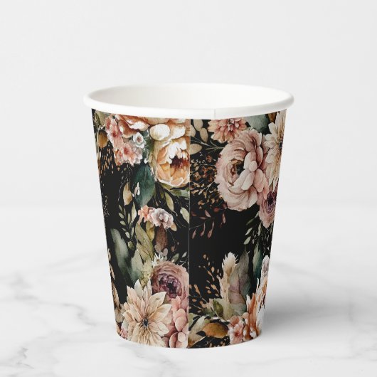 Elegante Bloemen Sweet Sixteen | Black & Blush Par Papieren Bekers (Rechts)