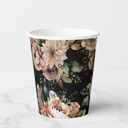 Elegante Bloemen Sweet Sixteen | Black & Blush Par Papieren Bekers (Voorkant)