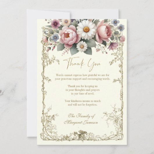 Elegante Bloemen Sympathie Condoleance Vintage Bedankkaart (Voorkant)