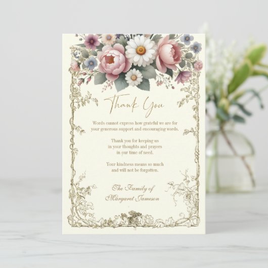Elegante Bloemen Sympathie Condoleance Vintage Bedankkaart (Staand voorkant)