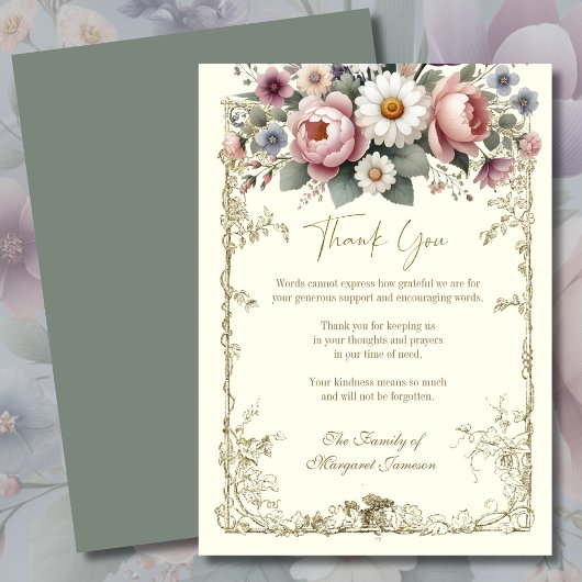 Elegante Bloemen Sympathie Condoleance Vintage Bedankkaart