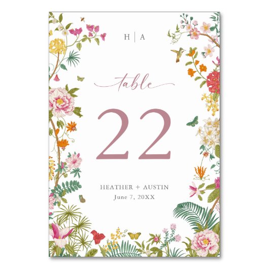 Elegante  Bloemen Tafel Kaart (Voorkant)