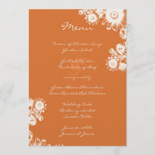 Elegante  Bloemen Terracotta Koraal Bruiloft Menu (Voorkant)