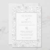 Elegante Bloemen Toile Frans Grijs Huwelijk Kaart (Voorkant)