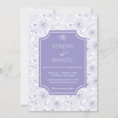 Elegante Bloemen Toile Lila Paarse bruiloft Kaart (Voorkant)