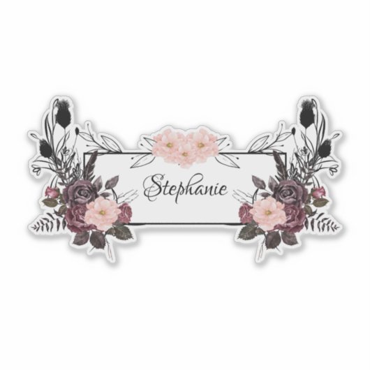 Elegante Bloemen Transparante Gepersonaliseerde Na Sticker (Voorkant)