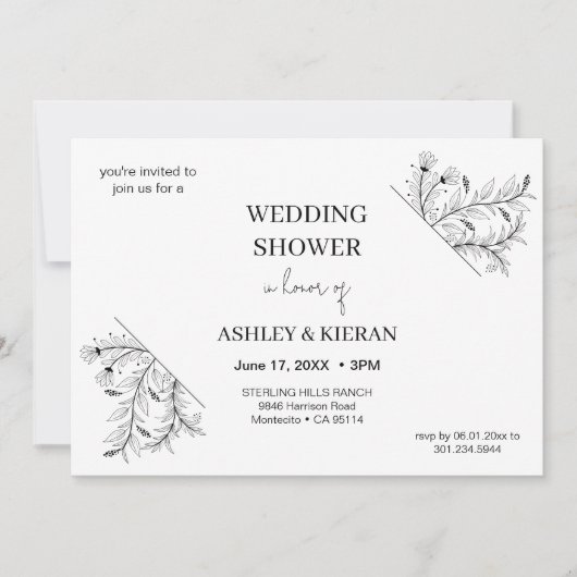 Elegante Bloemen "Trouwdouche" Kaart (Voorkant)