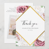 Elegante Bloemen Trouwfoto Custom Bedankkaart (Voorkant / Achterkant)
