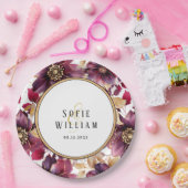 Elegante Bloemen Trouwnamen Datum Papieren Bordje (Feest)