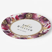 Elegante Bloemen Trouwnamen Datum Papieren Bordje (Gekanteld)