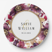 Elegante Bloemen Trouwnamen Datum Papieren Bordje (Voorkant)