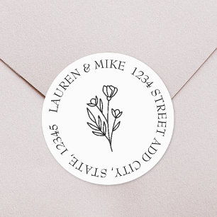 Elegante Bloemen Trouwronde Retouradres Ronde Sticker