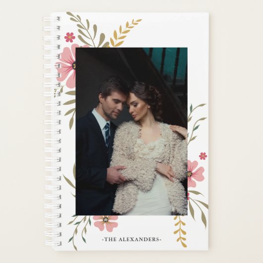 Elegante Bloemen Twee Foto en Naam Planner (Voorkant)