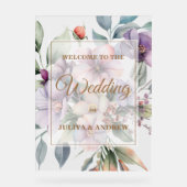 Elegante bloemen twee zijfoto Bruiloft welkom Acryl Bord (Voorkant)