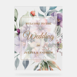 Elegante bloemen twee zijfoto Bruiloft welkom Acryl Bord