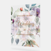 Elegante bloemen twee zijfoto Bruiloft welkom Acryl Bord (Hoek)