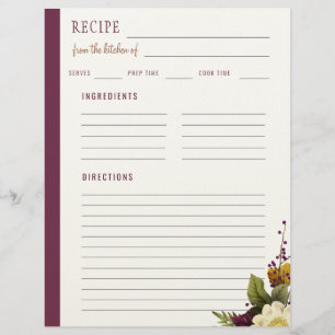 Elegante bloemen uit de keuken van blanco recept briefhoofd