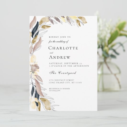 Elegante bloemen uitnodiging (Staand voorkant)