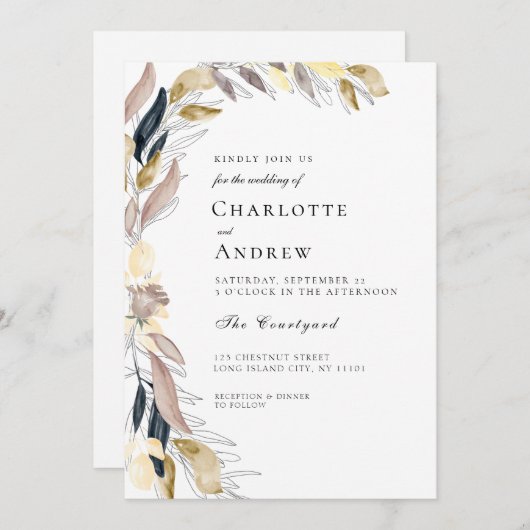 Elegante bloemen uitnodiging (Voorkant / Achterkant)