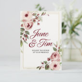 Elegante Bloemen Uitnodiging Kaart met Roos (Staand voorkant)