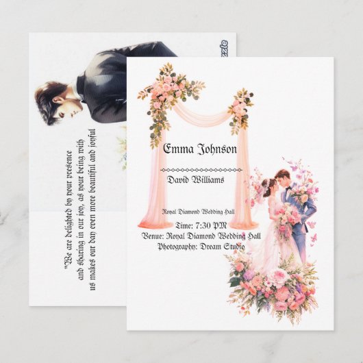 Elegante Bloemen Uitnodiging Kaart - Romantisch (Voorkant / Achterkant)