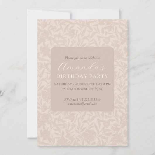 Elegante bloemen uitnodiging neutrale beige mokka (Voorkant)