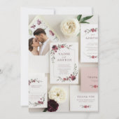 Elegante Bloemen Uitnodiging Set - Bourgogne & (Voorkant)