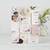 Elegante Bloemen Uitnodiging Set - Bourgogne & (Staand voorkant)