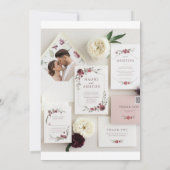 Elegante Bloemen Uitnodiging Set - Bourgogne & (Achterkant)