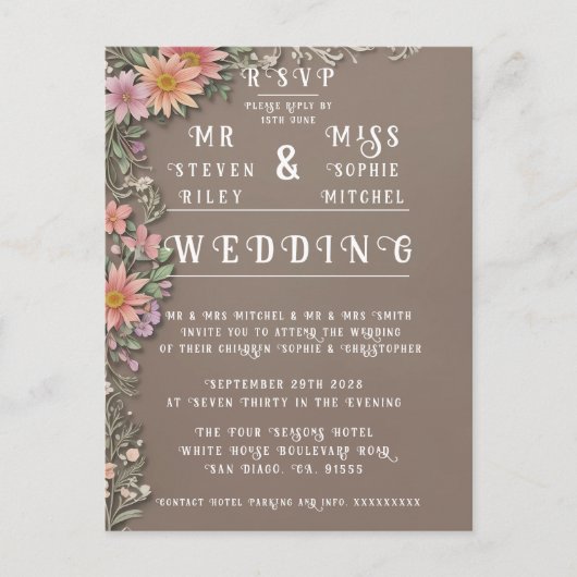 Elegante Bloemen Uitnodiging Sets (Voorkant)