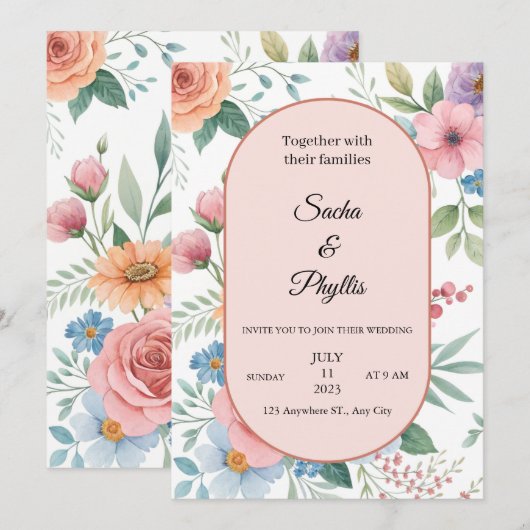 Elegante Bloemen Uitnodiging Sjabloon (Voorkant / Achterkant)