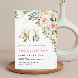 Elegante bloemen uitnodiging voor haar 40e verjaar