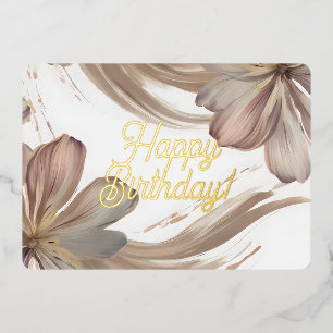 Elegante Bloemen Verjaardag Folie Kaart Beige en B