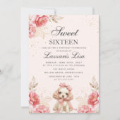 Elegante bloemen Verjaardag Goud Sweet Sixteen Kaart (Voorkant)