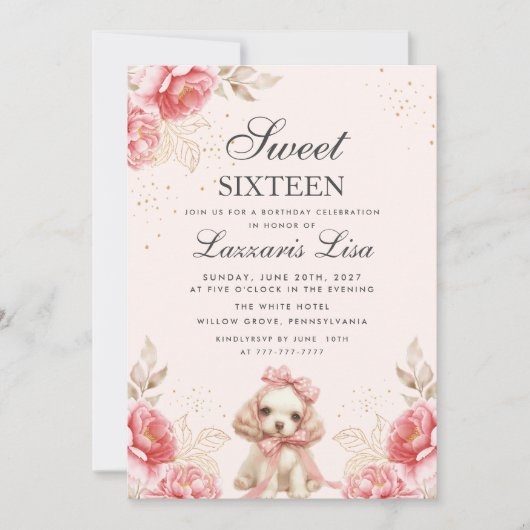 Elegante bloemen Verjaardag Goud Sweet Sixteen Kaart (Voorkant)