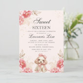 Elegante bloemen Verjaardag Goud Sweet Sixteen Kaart (Staand voorkant)