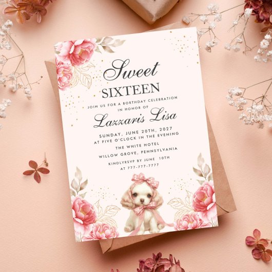 Elegante bloemen Verjaardag Goud Sweet Sixteen Kaart