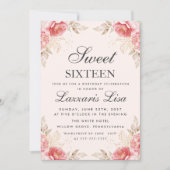 Elegante Bloemen Verjaardag Goud Zoet 16 Kaart (Voorkant)