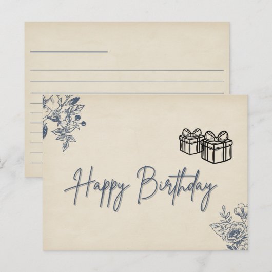 Elegante Bloemen Verjaardag Kaart - Delicate Flora (Voorkant / Achterkant)